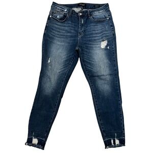 Judy Blue Jeans Women's Blue Distressed Skinny Jeans High Rise Raw Hem Size 16W